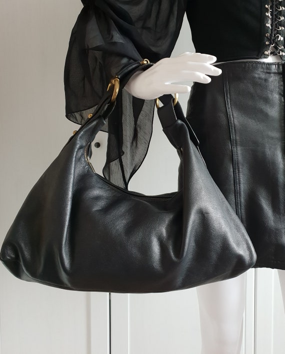 vintage gucci black leather handbag