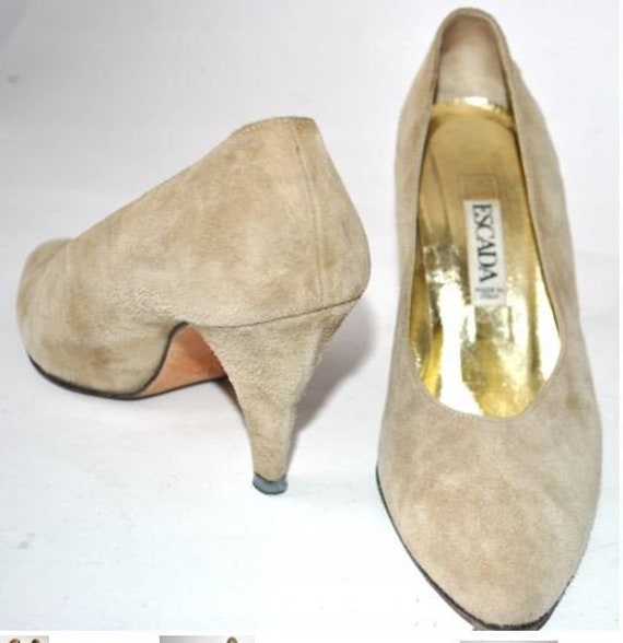 Vintage Escada Mujer Bombas Ante Zapatos de Piel Talla EU 38 5 8