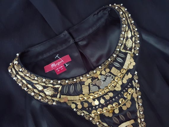 monsoon black gold dress MONSOON Dress / Black Evening Dress / Beautiful Women Cocktail Party Dress  Size L / XL