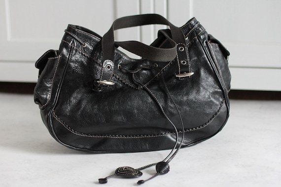 Vintage Moschino Bag Black Leather Hand Bag Vintag