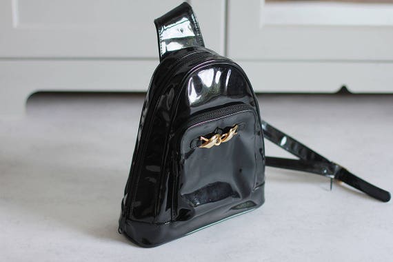 vintage black leather backpack