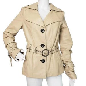 DOLCE & GABBANNA Leather Jacket Cream Vintage Blazer Coat Women Size M / L