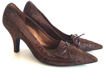 LUCIANO BARACHINI Escarpins Cuir Daim Marron Femmes Chaussures Italiennes Pointure 37 EU / 6 US / 4 UK