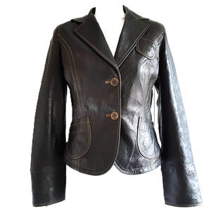 LOUIS ARMAND  Brown Leather Blazer Jacket Women Size 38 / M