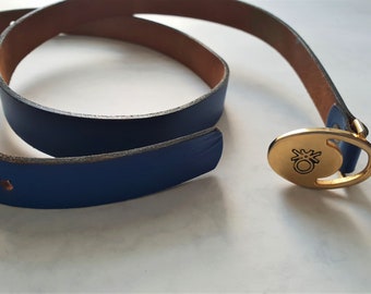 Gucci Gold & Navy Blue Leather Adjustable Vintage Classic Slim Belt Size 72/28 Navy Blue Gucci Belt for Sale up to 90% Off: Poshmark main image 2