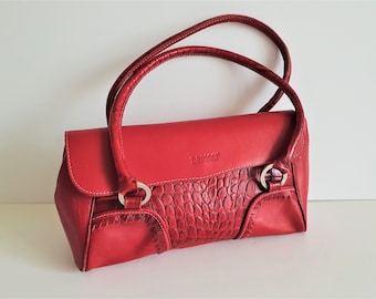 FABIO DERICCI Red Leather Bag Women Shoulder Bag Vintage Retro High Fashion Made in Italy