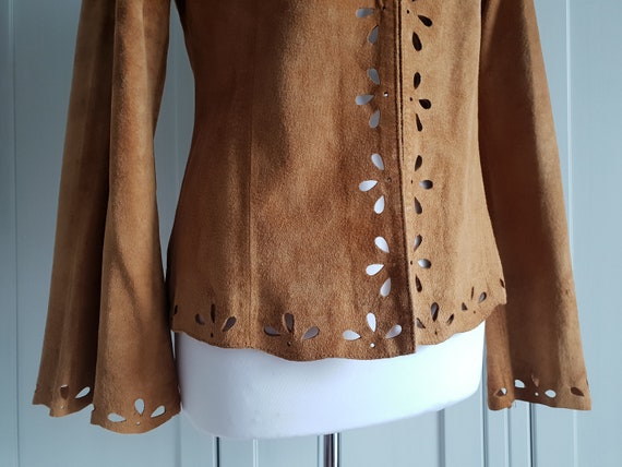 Vintage Crop Suede Blazer Jacket Brown Genuine Le… - image 5