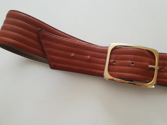 Yves Saint Lauren Belt Brown Leather Gold Buckle … - image 3