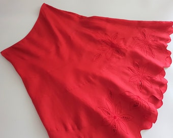 Falda vintage de lino rojo bordada para mujer talla L/XL