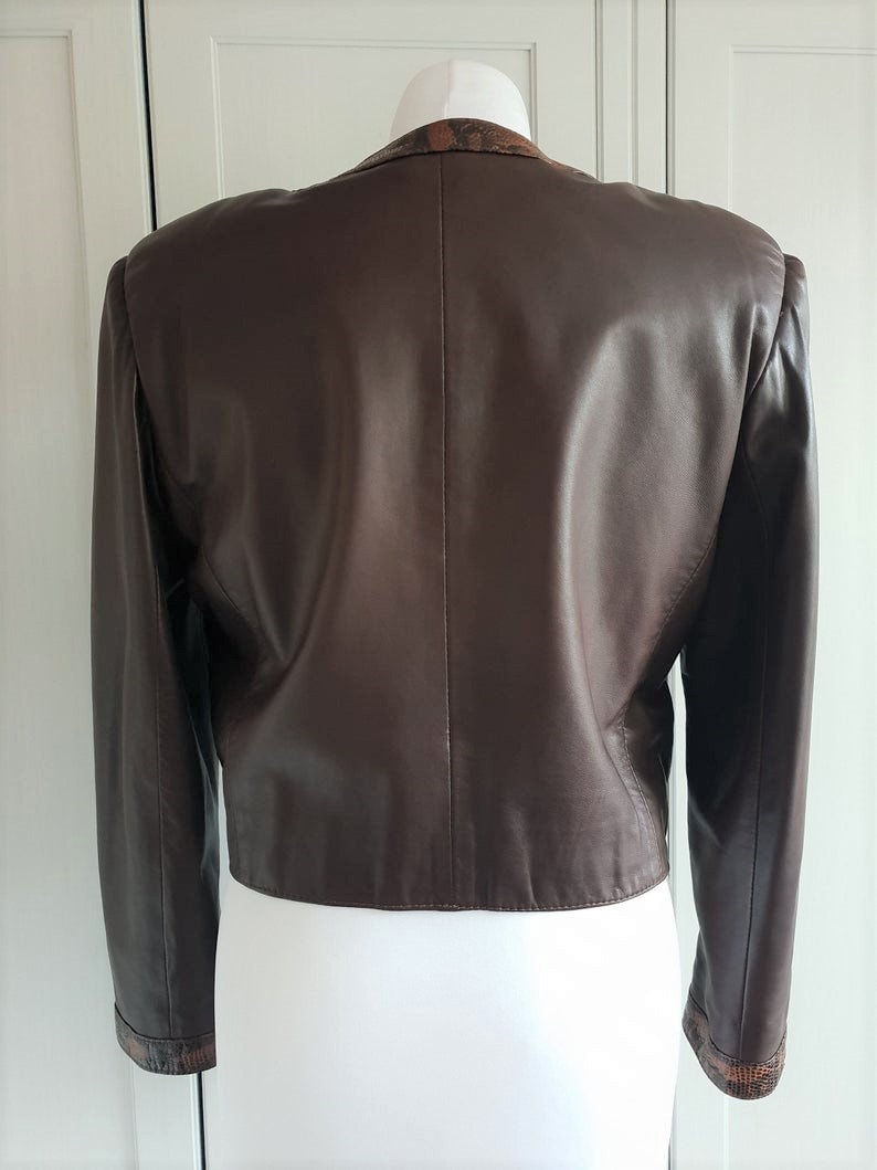 Vintage Leather Cropped Jacket by Salman Brown Genuine Leather Women Size S
