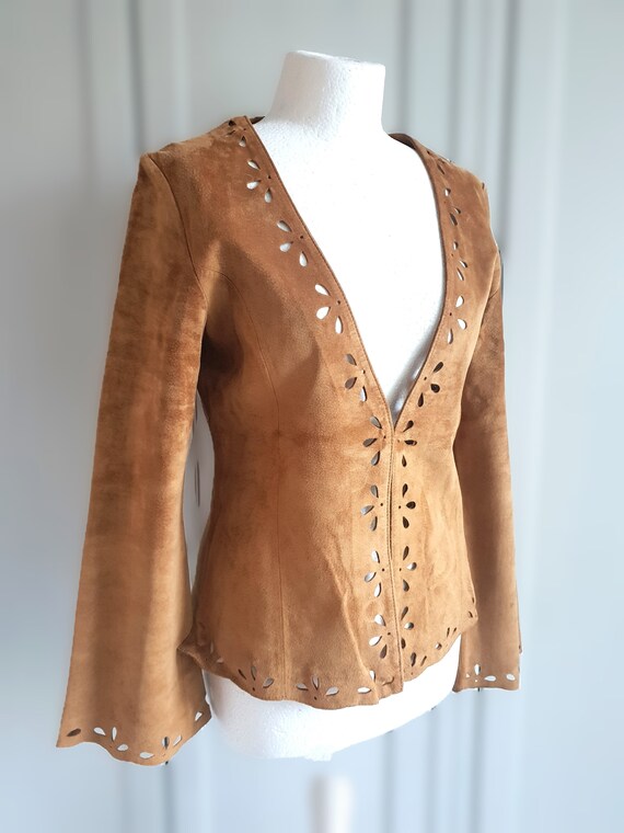 Vintage Crop Suede Blazer Jacket Brown Genuine Le… - image 10
