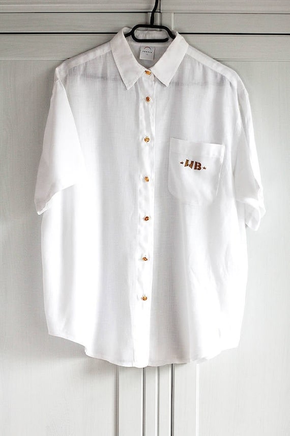 Vintage BOGNER Shirt Oxfords White Cotton Linen Go