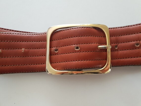 Yves Saint Lauren Belt Brown Leather Gold Buckle … - image 2