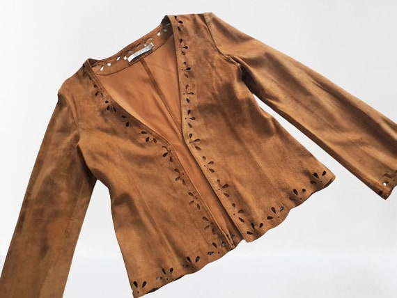 Vintage Crop Suede Blazer Jacket Brown Genuine Le… - image 1