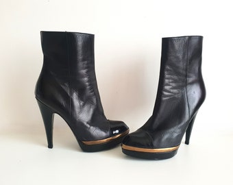Yves Saint Laurent Leather Boots Vintage Women  Platform Shoes Size EUR 40 / US 8 / UK 7
