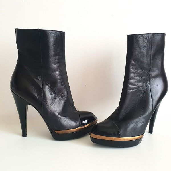 Yves Saint Laurent Leather Boots Vintage Women  Platform Shoes Size EUR 40 / US 8 / UK 7