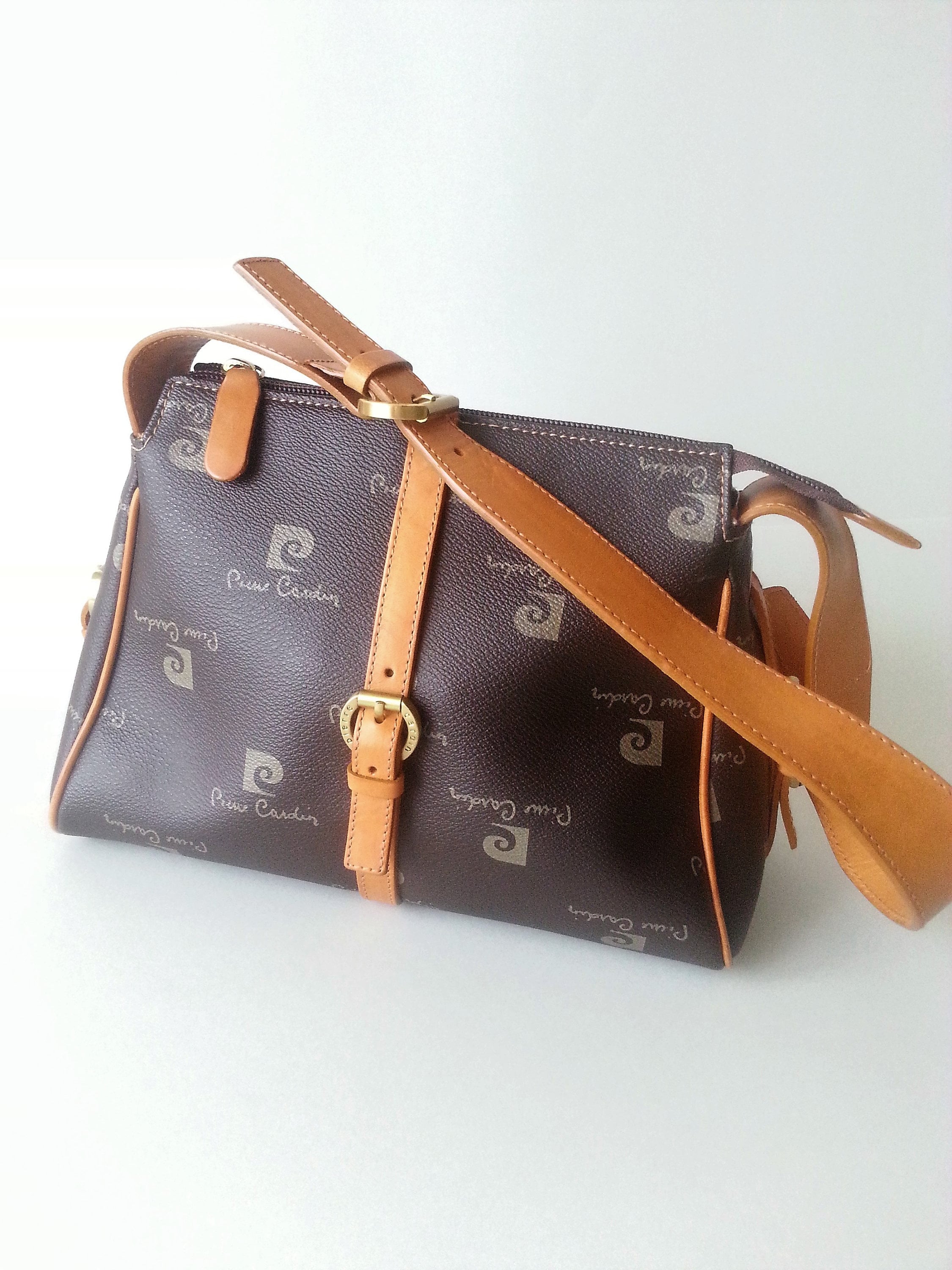 Pierre Cardin Color Monogram Black Faux Leather Straps Fabric  Weekend/Travel Bag