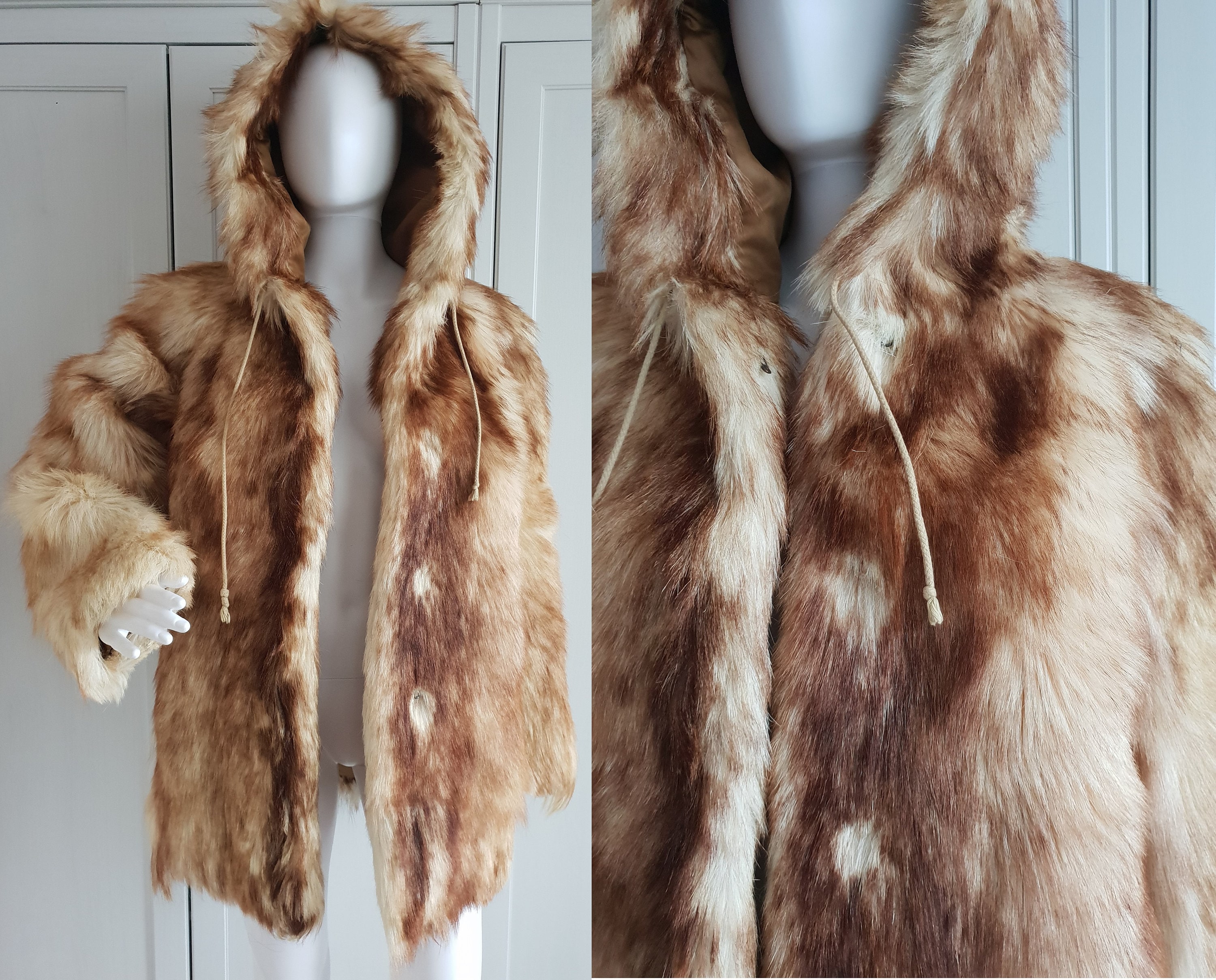 Vintage Real Fur Hooded Women Size EU 40 M / L