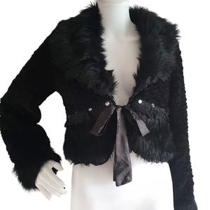 Vintage Black Fur Cropped Blazer Bolero Jacket Women Size  36 / S