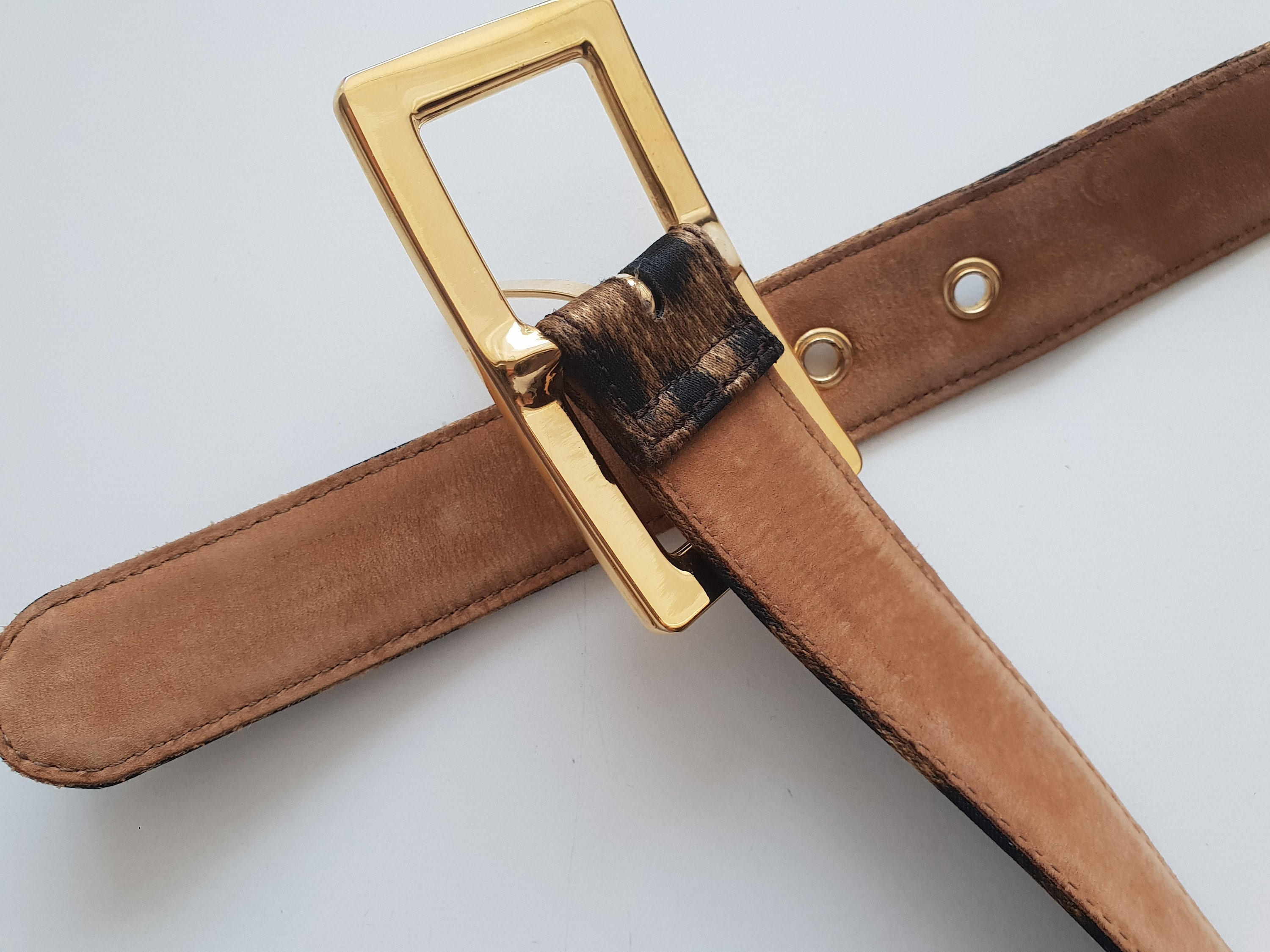 Moschino Belt Leopard Print Beige Brown Canvas + Leather + 