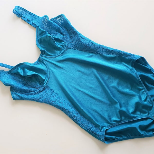 Vintage Women Bodysuit  Sariana Turquoise Lace Underwear Body Size S / M 75B Made in Austria