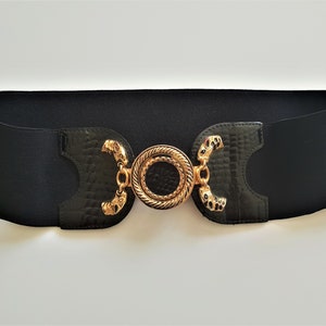 Bracelet en cuir en caoutchouc noir avec boucle dorée Ceinture noire pour femme