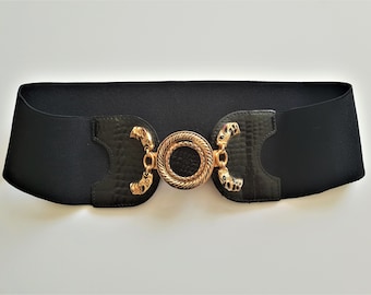 Black Rubber Leather Strap With Gold Buckle  Women Black Belt