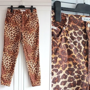 Vintage Escada Pants Leopard Print Women High Weisted Pants Jeans  Size M / L