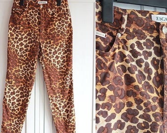 Vintage Escada Pants Leopard Print Women High Weisted Pants Jeans  Size M / L