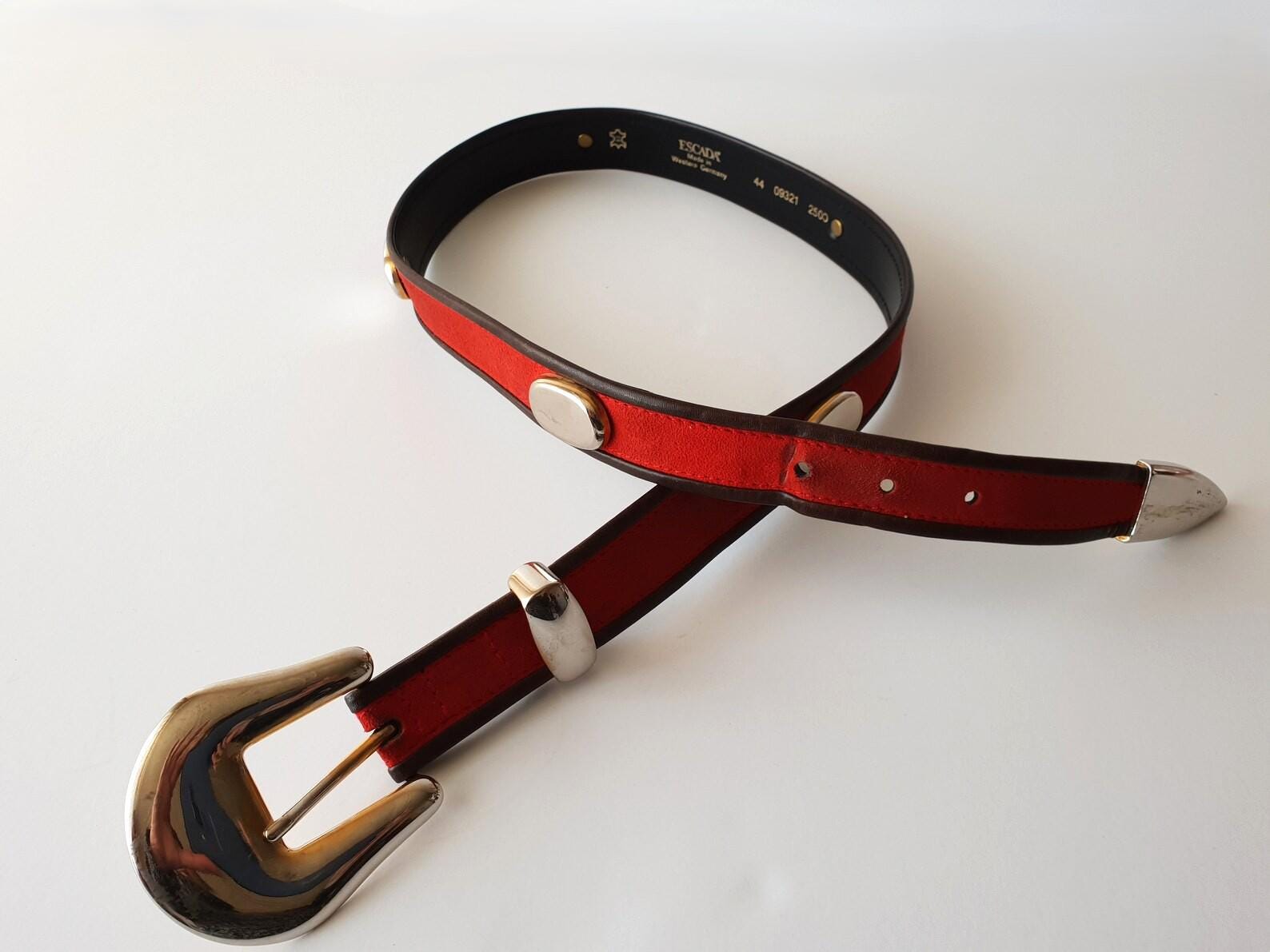80s Escada Belt Red Suede Black Leather Vintage Women Belt  display picture 2