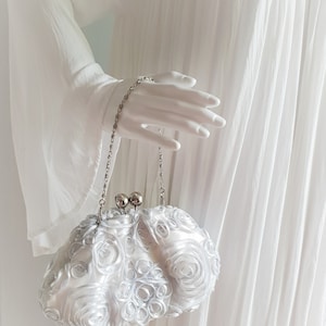 Vintage Bridal Women Bag Ivory White Light Gray Silver Wedding Handbag image 2