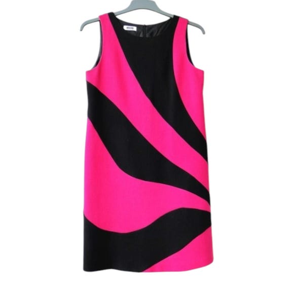 moschino party dress Moschino CHEAP AND CHIC Dress Virgin Wool Vintage Cocktail Party Women Dress  Black Pink Size M / L Made in Italy