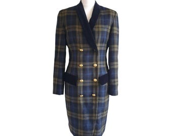 MONDI By ESCADA Women Coat Wool Long Plaid Blazer Women Size S / M Made in Germany