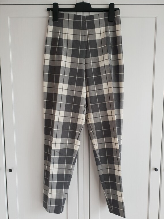 Women Plaid Pants Gray White Checkered Vintage Tr… - image 2