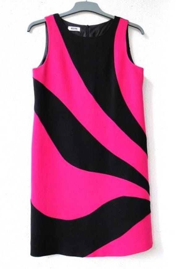 moschino cheap and chic pink dress Moschino CHEAP AND CHIC Dress Virgin Wool Vintage Cocktail Party Women Dress  Black Pink Size M / L Made in Italy