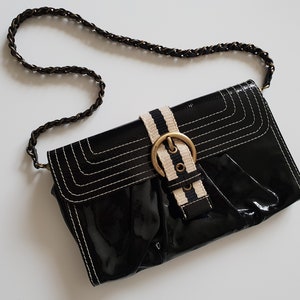 Vintage Moschino Bag Black Patent Leather Shoulder Bag Vintage Women Hand Bag