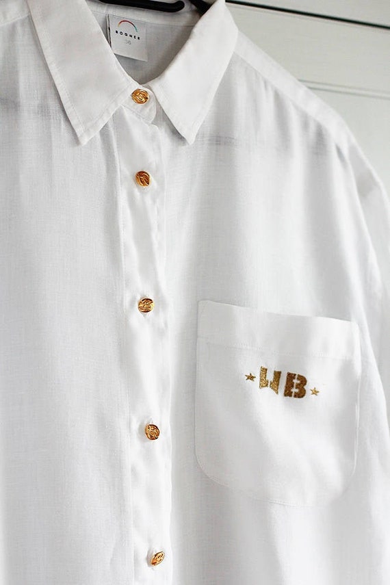 Vintage BOGNER Shirt Oxfords White Cotton Linen G… - image 1