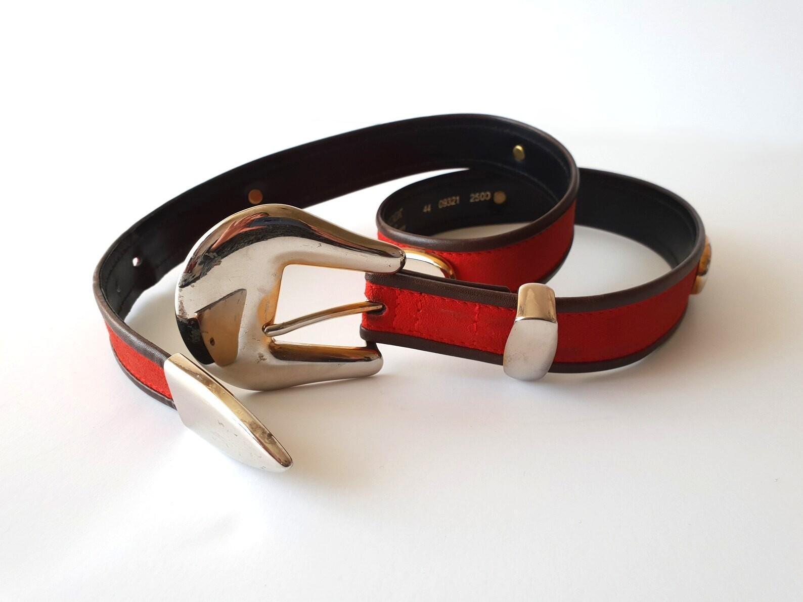Vintage 1980s Escada Red Suede Strawberry Belt Gold Rhinestone Statement Buckle v_28563182_1770874586591_bg_pr  main image 2