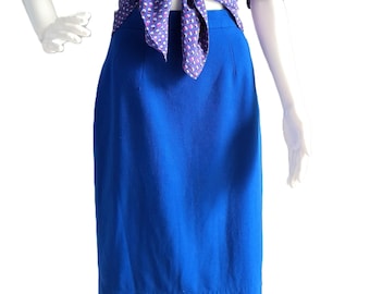 ESCADA By Margaretha Ley Skirt  Cobalt Blue  Wool Midi Pencil Woman Skirt Size  S / M , Made in Germany