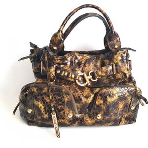 CHARLI LAPSON Bag Hollywood Studio , Brown Beige Crocodile Print Leather , Vintage Women Handbag