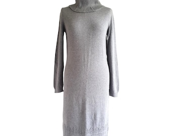 MADELEINE Knit Dress Cashmere Angora Women Gray Turtleneck Midi Dress Size M