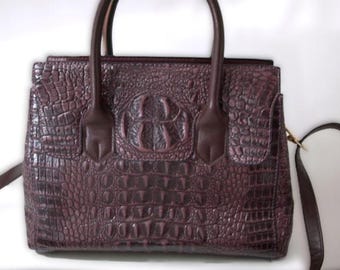 LIRENNIAO Handbag Crocodile Pattern Brown Leather