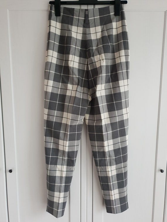 Women Plaid Pants Gray White Checkered Vintage Tr… - image 7