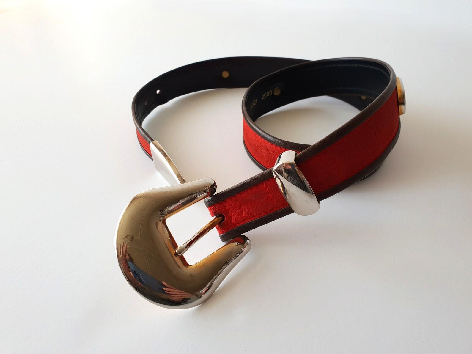 80s Escada Belt Red Suede Black Leather Vintage Women Belt  display picture 1
