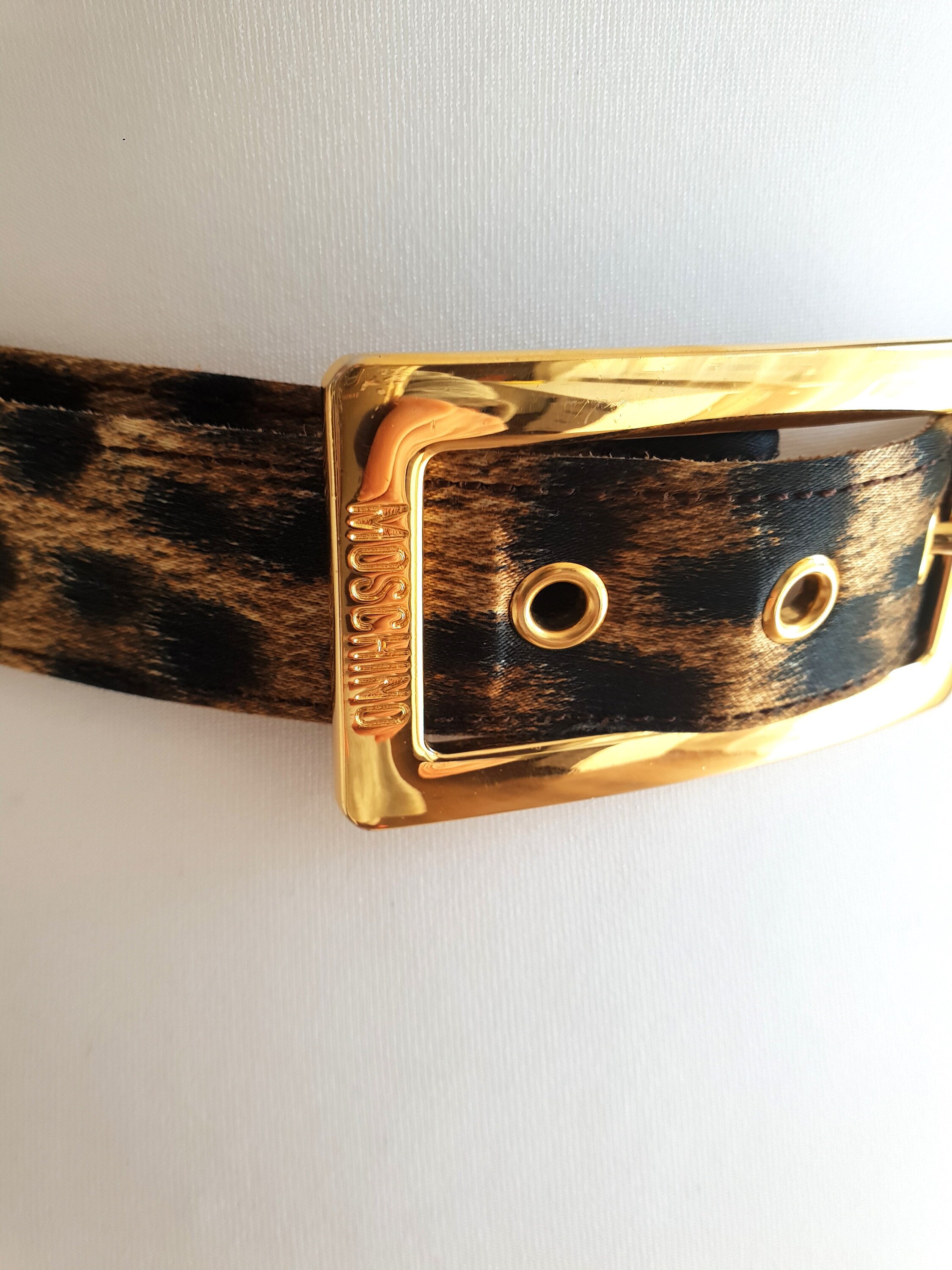 Moschino Leopard Print Belt with Gold Logo Moschino Belt Leopard Print Beige Brown Canvas + Leather +  main image 3