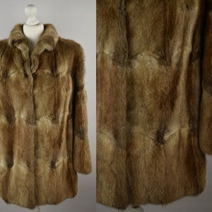 Vintage Women Fur Coat Jacket Beige Brown Size M / L