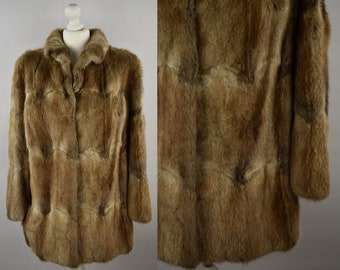 Vintage Women Fur Coat Jacket Beige Brown Size M / L