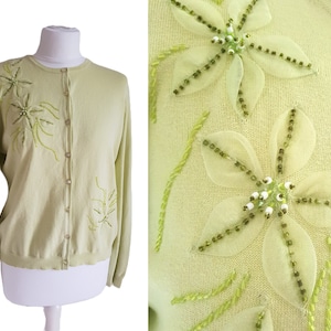 RINO ROSSI Cardigan Sweater , Pistachio Green Silk Wool  , Women Size L