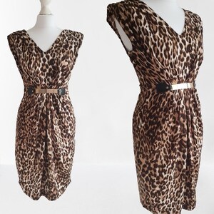 Vintage Dress By Mela London Brown Beige Leopard Print Size S / UK 8 / US 4 / EU 36