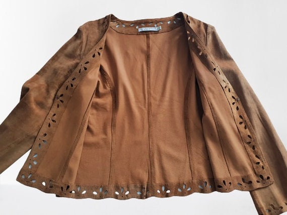 Vintage Crop Suede Blazer Jacket Brown Genuine Le… - image 6